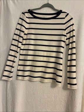 Talbots Cream and Navy Striped Long-Sleeve Tee